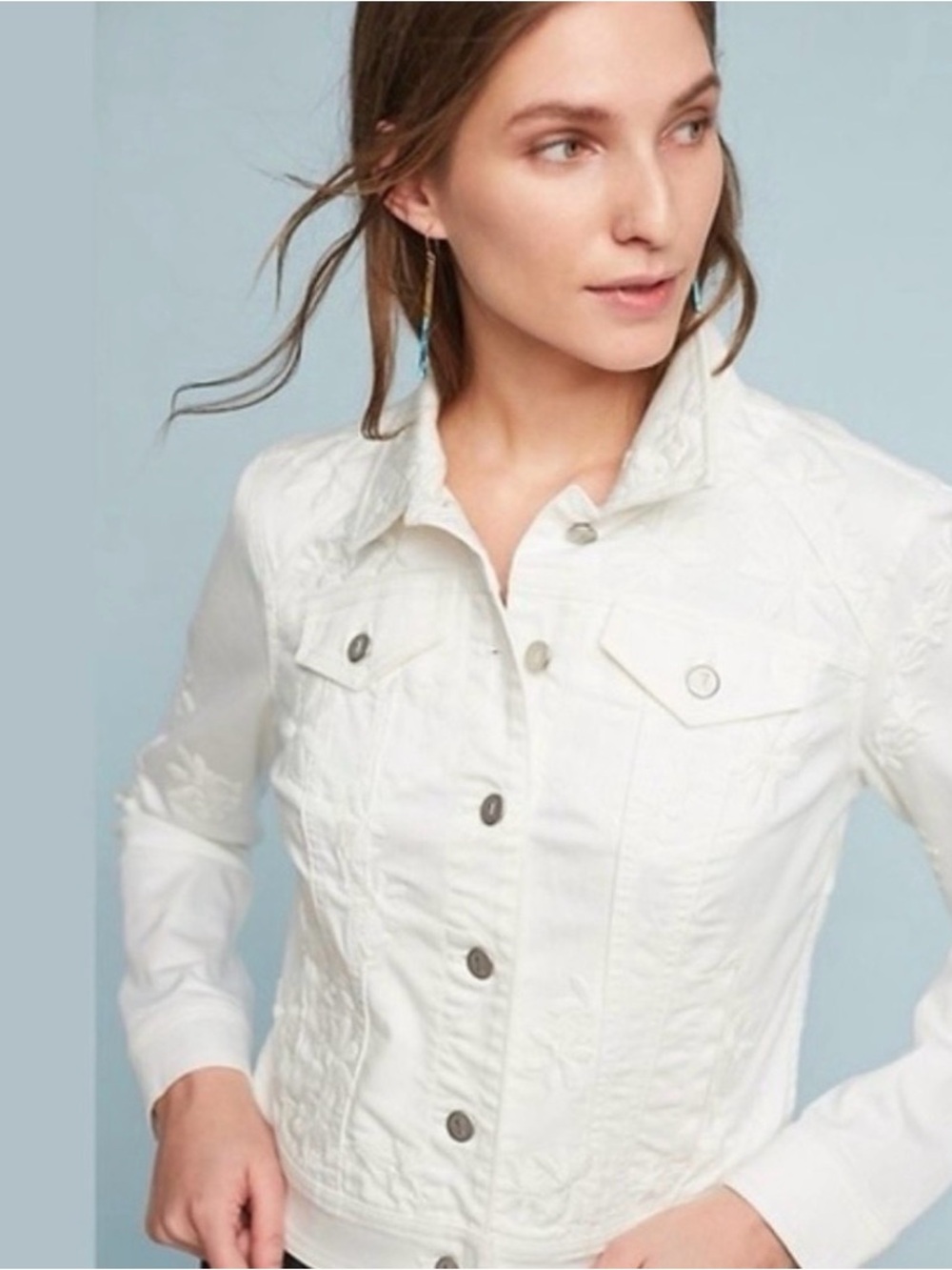 Pilcro and the Letterpress White Embroidered eyelet Denim Jacket